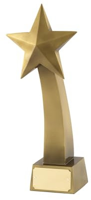 SilverTrophy: Gold Shooting Star Trophy Cup Award - Competition Winner Champion - Celebrate Success, Corporate or School Achievement, Victory, Resin, Engraving Plate Included, (26cm tall)