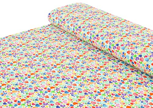 Baumwoll - Jersey Stoff Kinderstoff bunte Herzen Regenbogen - Meterware ab 25 cm x 150 cm