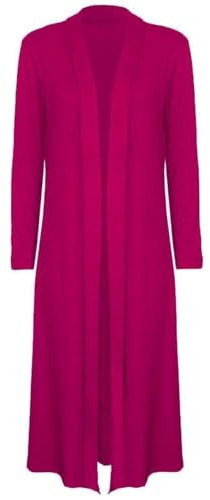 Tesfarz - Maxi cardigan da donna a maniche lunghe, stile elegante, taglie 40-58, Fucsia, 40-46
