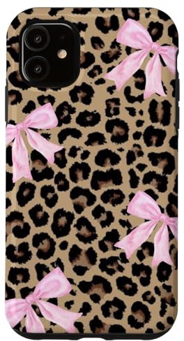 Light Pink Ribbon Bow Coquette On Cheetah Leopard Print Case for iPhone 11