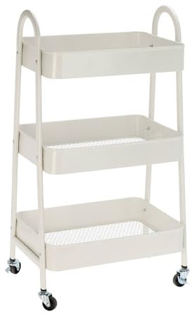 Well Home Carro de cocina blanco con 3 cestas y ruedas H.79,5cm