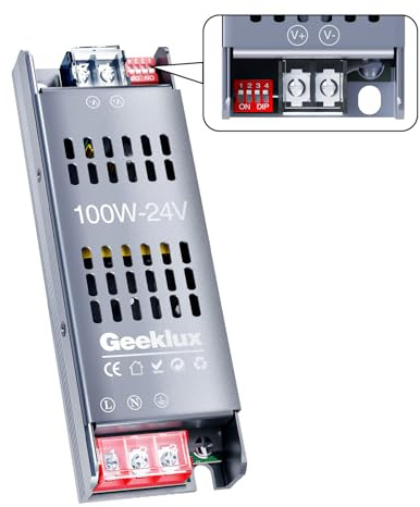 Transformador 220V a 24V, Fuente Alimentación 100W 4.1A, LED Driver Dimmable con 4 Niveles de Brillo, Protección Integral, Funcionamiento Silencioso para Tiras led (24V, 100, Vatios)
