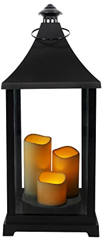 INDA-Exclusiv XXL Stalllaterne Windlicht Laterne Gartenlaterne inkl. 3 LED Kerzen Timer Funktion Kunststoff schwarz H59xB24cm