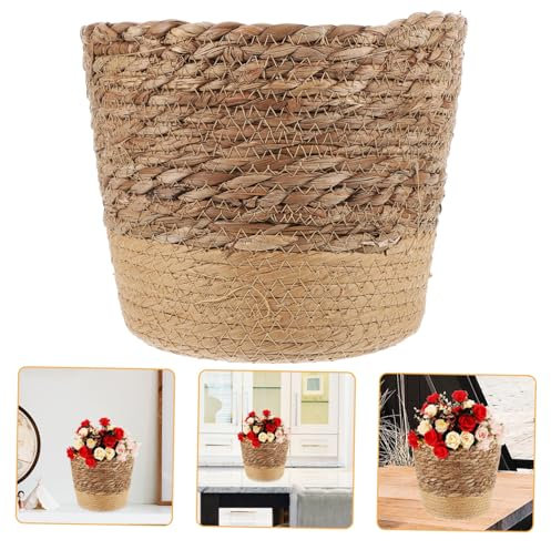 ifundom Geflochtener Seegras Pflanzkorb Mittel Rustikaler Blumenkorb Und Multifunktionaler Aufbewahrungskorb Naturfarben Handgewebt Für Zimmerpflanzen Und Dekoration