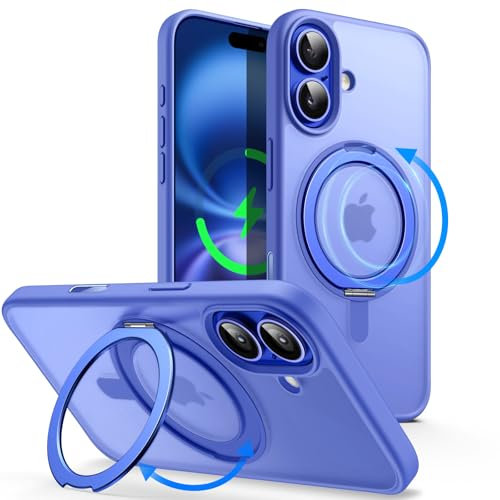 JETech Cover Anello Girevole a 360 Gradi per iPhone 16 6,1 Pollici con Pulsante di Controllo Fotocamera, Compatibile con MagSafe, Custodia con Supporto & Porta Anelli (Blu Oltremare)