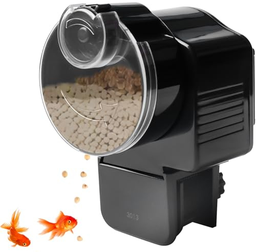 Futterautomat für Aquarium 65ml: Fischfutterautomat mit Timer, Einstellbar für Pellets/Granulat, Automatischer Fischfutterspender Batteriebetrieben für Fischtank & Schildkrötenbecken