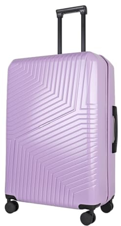 JLY Swirf Large Luggage – Mauve Lilac Checked Suitcase with Spinner Wheels, TSA Lock, Cup Holder, Organised Interior and Hard Shell for Long Trips
