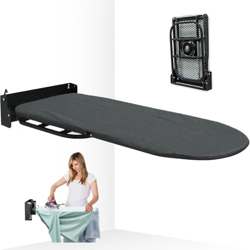 Wall Mounted Ironing Board, Folding Ironing Board Cabinet with Removable Heat Resistant Cover, Compact Wall Mount Fold Down Iron Board for Laundry Room, Home, Small Spaces