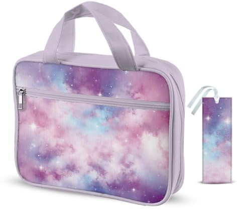 Hobbspring 1 Bibelhülle Mit Griffen 27x20x5.3cm Groß Bibel Tragetasche Mit Reißverschluss Lila Rosa Galaxy Bibelschutz Mit Lesezeichen Zum Tragen von Bibelnotizbüchern