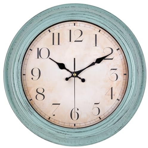 LENAUQ Wall Clock, 12 Inch Silent Wall Clocks Vintage Modern Decorative Clock with 3D Numerals, Battery Operated Hanging Wall Clock for Home Kitchen Cafe Hotel Office Decor, Turquoise