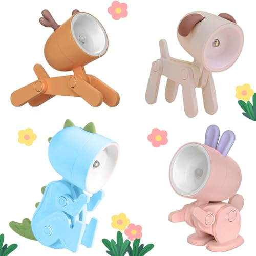 HBSFBH Cartoon Mini Nachtlicht, 4 Stück Mini Animals Lampen, Nachtlicht Kinder Lampe, Cute Led Hund Nachtlicht, Cartoon Tiere Kinder Nachtlampe, Tier Schreibtischlampe Für Kinder Studenten Geschenk