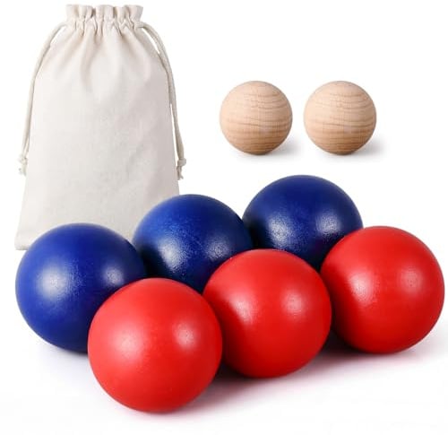 Photect Boccia Spiel Set für Garten Strand Park Camping Outdoor | Mit 6 Bunten Boccia Kugeln aus Holz 7 cm, 2 Zielkugeln 3 cm und 1 Tragetasche aus Canvas
