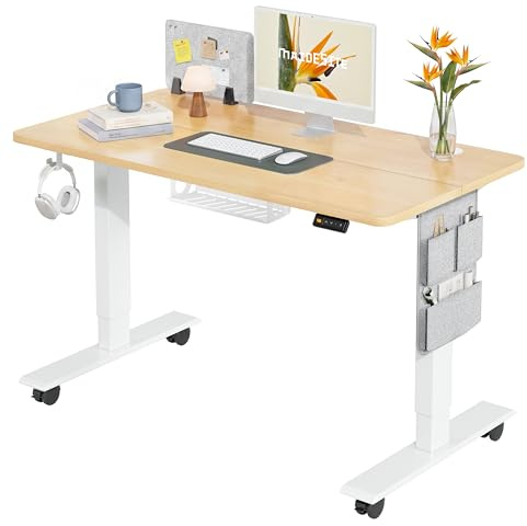 MAIDeSITe Electric Height Adjustable Standing Desk, 120x60cm Sit Stand Desk | with Cable Tray, Hook and Storage Pocketse, Stand Up Desk with Memory Controller for Home Office