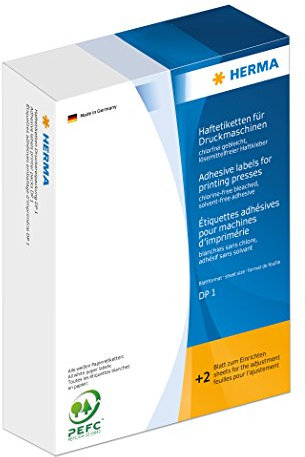 HERMA 2980 Haftetiketten für Druckmaschinen, 10000 Stück, 52 x 100 mm, Blattformat 168 x 120 mm, DP1, selbstklebend, mit Greifer- und Anlagerand, matt, blanko Papier Klebeetiketten Aufkleber, weiß