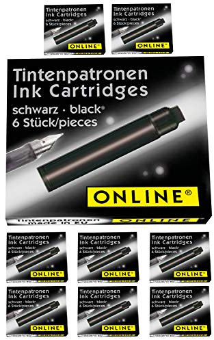 Online 17033 Standard-Tintenpatronen im Vorteilspack, universelle Füller-Tinte, kompatibel mit allen gängigen Standard-Füllern, Ersatz-Patronen für Füllhalter und Rollerball, Farbe schwarz