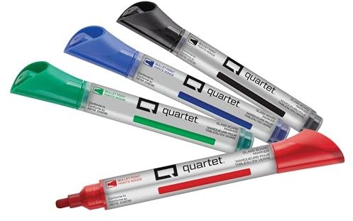 Quartet Glass Board Dry Erase Markers, Premium, Bullet Tip, Assorted Colors, 4 Pack (79552)