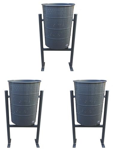 ADO - Papelera Exterior Circular de Hierro para comunidades de vecinos, Parques y Jardines. Papelera Calle (3- Papeleras)