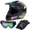 Samger Dot Adulte Casque Hors Route Casque Motocross Dirt Bike ATV Casque Moto Gants Lunettes (Noir, S)
