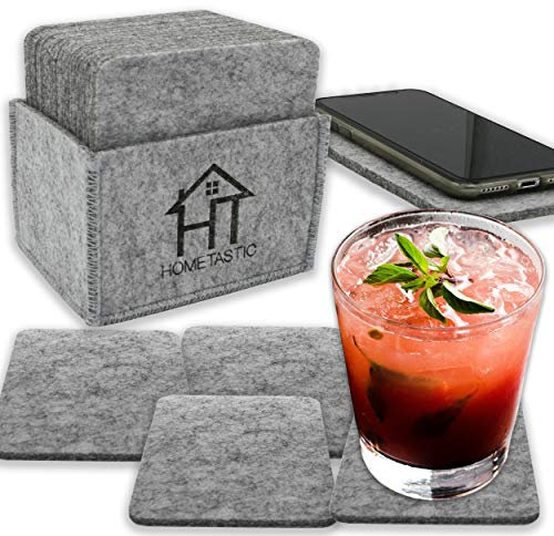Premium Filzuntersetzer im 14er Set | 12 Glasuntersetzer + 2 Tischuntersetzer für's Smartphone | Untersetzer in hellgrau für Getränke, Tassen, Cocktails und Glas (quadratisch hellgrau)