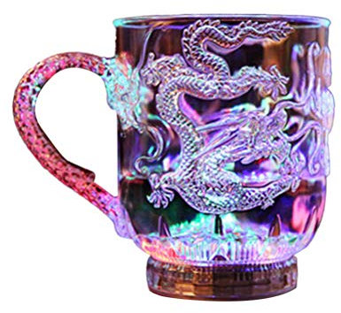 IMIKEYA 1Pcs Liquid Activated Multicolor LED Glasses Creative Dragon Pattern Light Up Drinking Glasses LED Flashing Cup for Party Bar Club