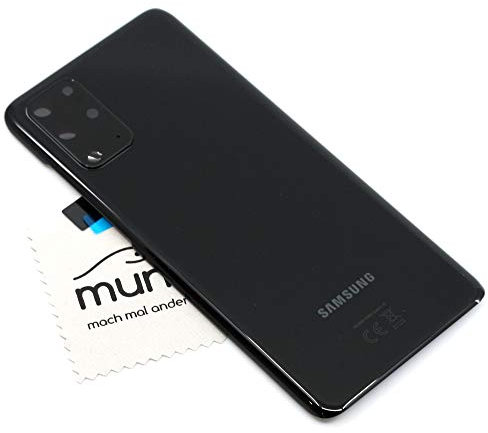 Akkudeckel für Samsung Original für Samsung Galaxy S20 Plus (G985F) Schwarz Backcover Deckel Rückwand mit mungoo Displayputztuch
