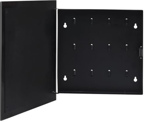 vidaXL Schlüsselkasten mit Magnettafel 6 Magneten Memoboard 12 Schlüsselhaken Schlüsselschrank Schlüsselbox Schlüsselbrett Schwarz 35x35x4cm