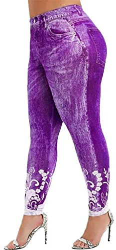 Yowablo Leggings Yoga Frauen Gedruckte Fitness Running Gym Stretch Sporthose Hose (5XL,5Lila)