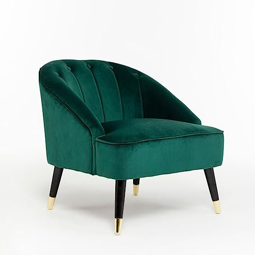 Modern Cozy Emerald Green Velvet Accent Slipper Bedroom Chair, Compact Occasional Cocktail Chair for Coffee Table Corner Living Room Office, Small Single Dressing Table Vanity Makeup Armchair