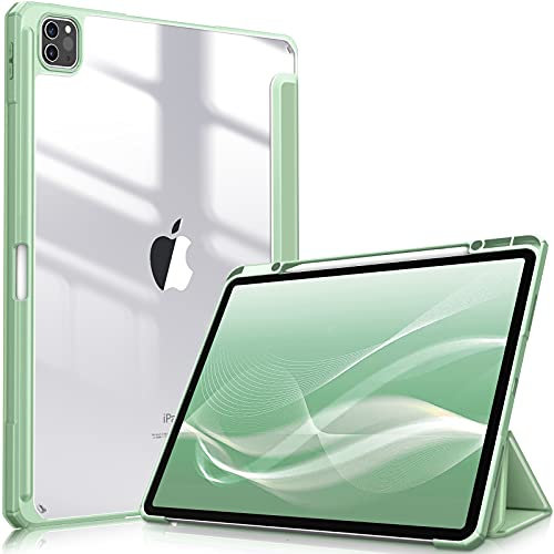 FINTIE Hybrid Hülle für iPad Pro 12.9 2022 (6. Generation)/ iPad Pro 12.9 2021/2020/2018 mit Stifthalter - Stoßfeste Schutzhülle mit transparenter Hartschale auf der Rückseite, Pastellgrün