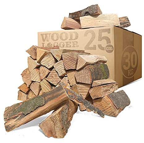 Woodlogger 30 KG Brennholz aus Buche I trockenes Kaminholz I ofenfertiges Feuerholz I reines Buchenholz I Holz für Kaminofen, Lagerfeuer, Feuerschalen, Ofen I Grillholz (Holz-Scheitlänge: 25 cm)