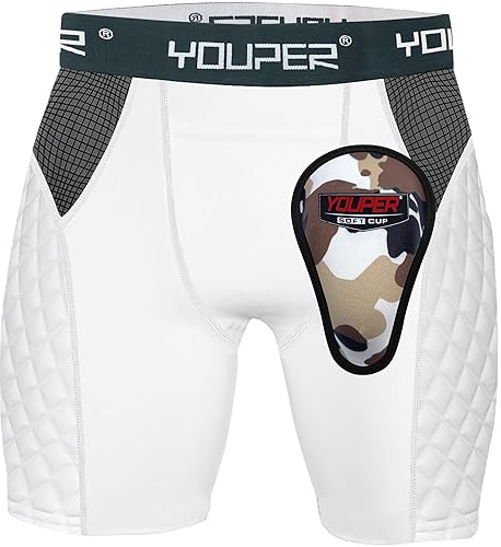 Youper Elite Short de compression coulissant rembourré avec bonnet de protection souple pour baseball, softball, football, crosse, MMA, blanc, X-Large