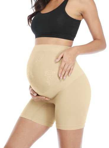 POSHGLAM sous-vêtements de maternité sans Couture pour Femme - Soutien du Ventre - Taille Haute - Culottes mi-Cuisses, A02 Nude, XX-Large