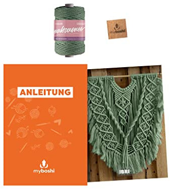 myboshi Makramee-Set Wandbehang Ibri, inkl. Makramee-Kordel und Anleitung, 4mm geflochten, Made in Germany, 100% Baumwolle Jade mit Anleitung