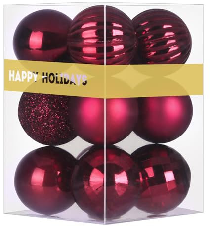 Weinrot 4,1 cm kleine Weihnachtskugeln Weihnachtsbaumschmuck Ornamente bruchsicher hängende Kugeln für Geburtstag Halloween Urlaub Hochzeit Dekorationen Set mit 12 Stück
