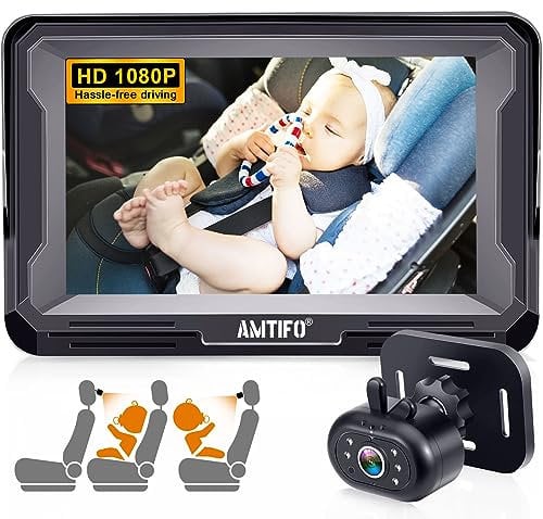 AMTIFO Baby Car Camera: Easy Install 360° Rotation Backseat Monitor - Clear Night Vision