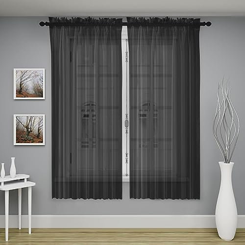 Oakias 2 Vorhänge Sheer Vorhänge schwarz - je 137 x 160 cm - Voile Vorhänge für Wohnzimmer & Schlafzimmer