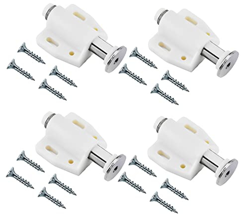 TERF® Push to Open Door Catch White Single Magnetic Pressure Touch Release Catches Latch for Open and Close The Door with a Single Push including Fixing Screw - Pack of 4