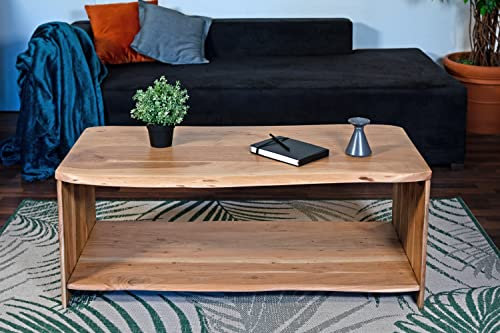 SAM Couchtisch Ada, Akazienholz massiv & naturfarben, Beistelltisch mit Ablage, echte Baumkante, Massivholz-Sofatisch, 115 x 55 x 45 cm