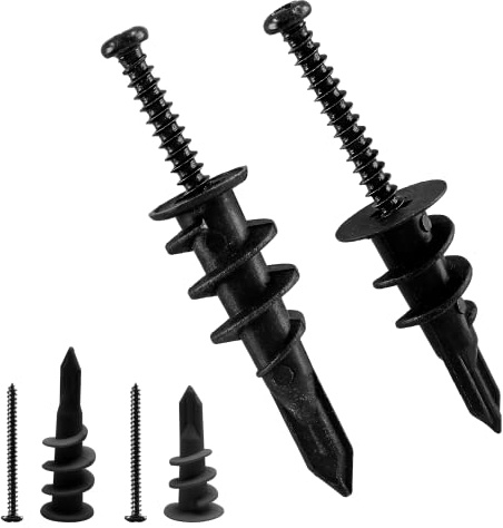 Kyuionty Set di 30 tasselli e viti autofilettanti in plastica per cartongesso, tasselli autofilettanti per cartongesso con viti # 6 x 1-1/4 (nero)