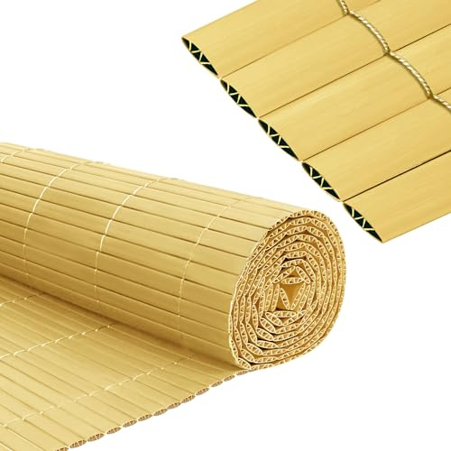Froadp PVC Sichtschutzmatte Sichtschutzzaun Imitat Bambus mit Kabelbindern und W-Förmige Verstärkten Lamellen Wetterfest Balkon Sichtschutz Outdoor Gartensichtschutz Zaun 180x300cm (Bambus)