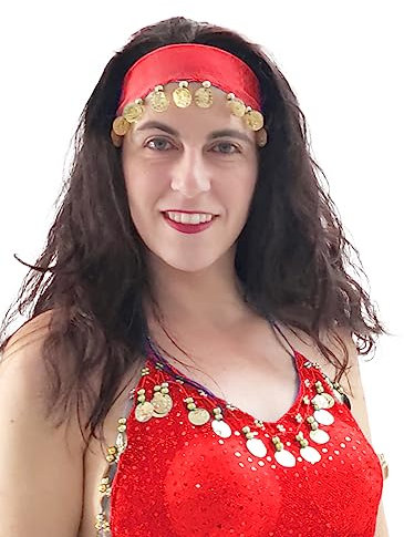 Haarreif oder Tiara mit Münzen für Bauchtanz, Mädchen und Erwachsene (rot/gold)