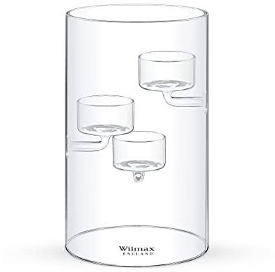 Wilmax Thermoglas-Kronleuchter - Kerzenständer für 3 Teelicht Durchsichtig Kerzenständer - Kerzen Vase Tischdekoration - Windlicht Outdoor Kerzengläser Hochwertig