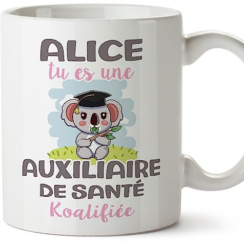 Mugffins Tasses Personnalisables pour AUXILIAIRE DE SANTÉ femme - En Français - Cadeau Personalisé- Koalifies Personalisés - 11 oz / 330 ml