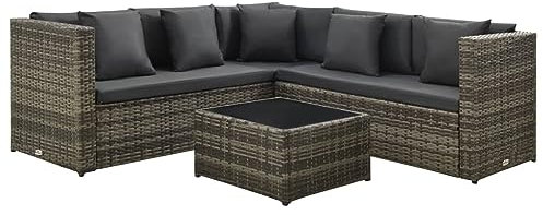 vidaXL Garten Lounge Set mit Kissen 4-TLG., Gartenmöbel mit Stahlrahmen, Sitzgruppe für Garten Terrasse, Sitzgarnitur, Schwarz Poly Rattan