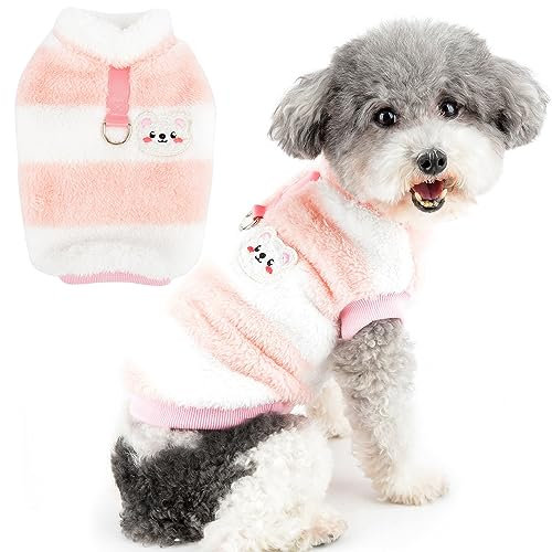 Zunea Hundepullover für Kleine Hunde Katze Fuzzy Sherpa Fleece Hundemäntel Gestreift Winterjacke Mantel mit D-Ring Weich Warm Pullover Weste Welpenkleidung Kaltes Wetter Haustier Chihuahua Rosa S
