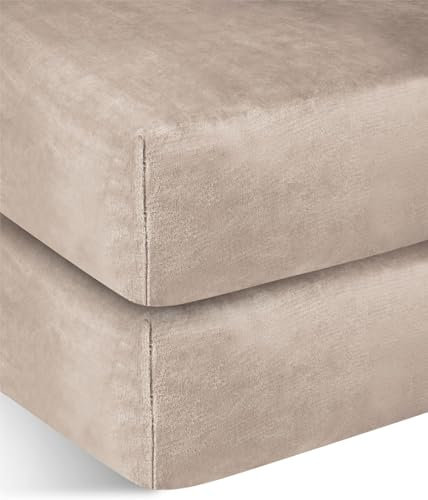 2 weiche Flanell Spannbettlaken mit Cashmere Touch und 35 cm Steghöhe - Bettlaken aus Jersey Fleece - warmes Winter Spannbetttuch Laken Farbe Taupe Größe 140 cm x 200 cm