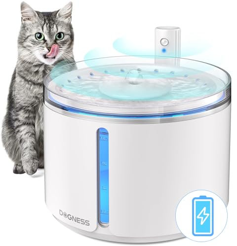 DOGNESS Battery Operated Cat Water Fountain, Ultra Quiet 2.2L Wireless Pet Water Fountain, 135° Motion Sensor Cat Drinking Fountain with Activated Carbon Filter & LED Indicator
