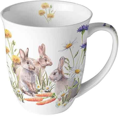 Ambiente Tasse en porcelaine d'environ 400 ml - Tasse en porcelaine - Pour thé ou café - Motif floral - Pâques - Petit lapin - Carrot treat