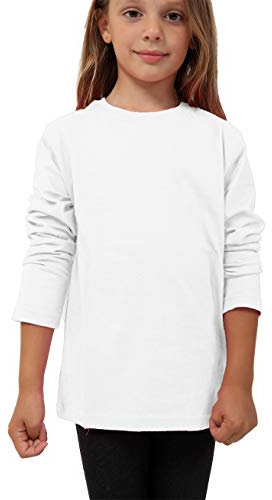 GW CLASSY OUTFIT Girls Boys Plain Long Sleeve School Basic Top School Cotton Kids T-Shirt Tops Crew Neck Uniform Jumper (White Crew Neck Full Sleeves, 11-12 Years)