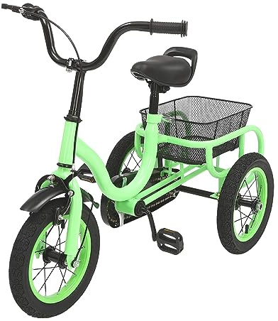 12 Zoll 3 Räder Dreirad Kinder Fahrräder für Jungen/Mädchen Single Speed Dreirad Fahrrad Kinderfahrrad 3 Räder Fahrrad Fahrrad, Geschenk für Kinder (Hellgrünes)